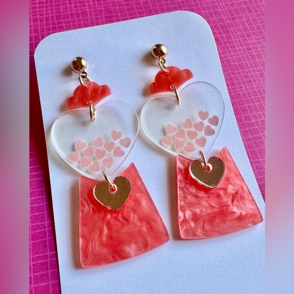 New Pink Gumball Machine w/ Hearts Retro 80s Style Novelty Dangle Earrings 2.7”